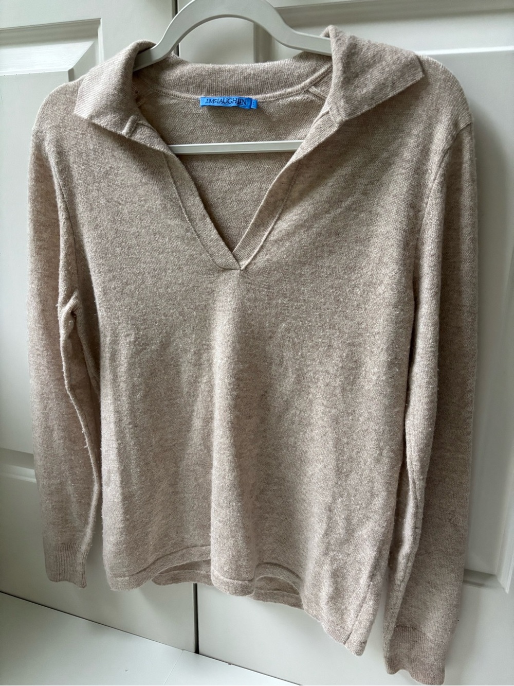 J. McLaughlin cashmere Heathered Taupe Crewneck Sweater, small - Picture 2 of 6
